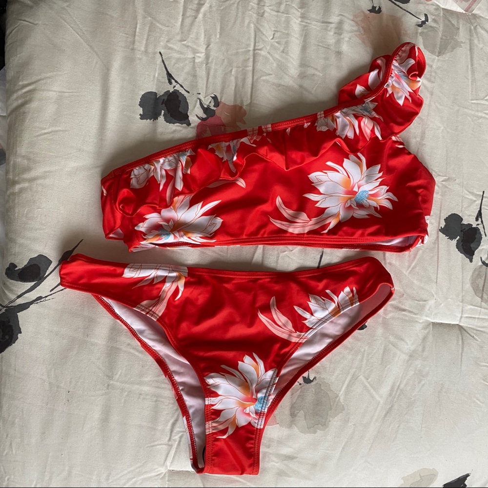 Bikini One Shoulder Flower Print